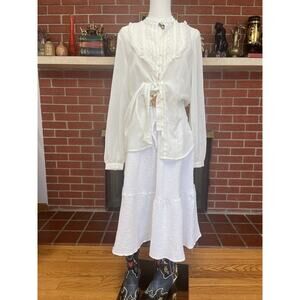 Vintage Peasant Blouse Lace Trim Sheer Boho Modern Chic